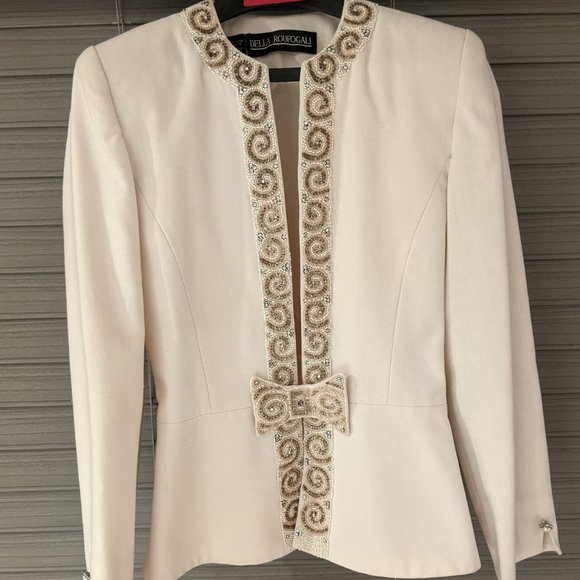 Della Roufogali Ivory Beaded Cocktail Wedding Blazer & Tank Top Set Size… - Picture 1 of 17
